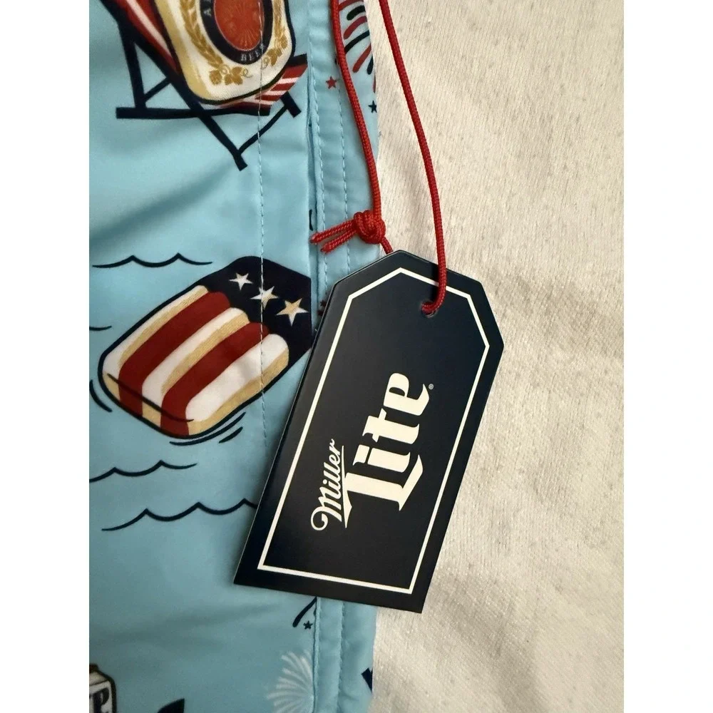 NEW Miller Lite Beer Logo Men's Swimming Trunks Swimsuit Miller Light Trunks Med